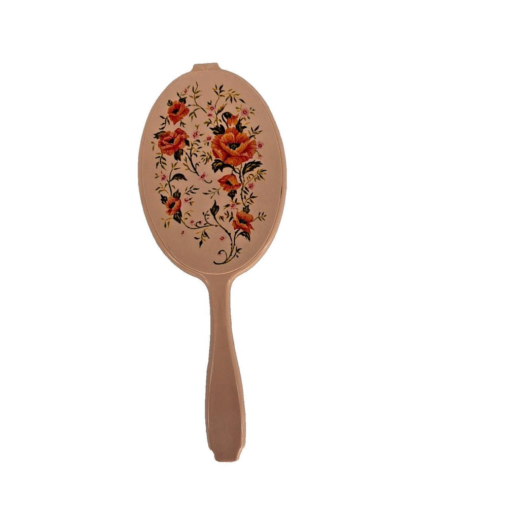 VTG 1960s Retro Groovy Plastic Flower Orange Vanity Hand Handle Mirror Bakelite